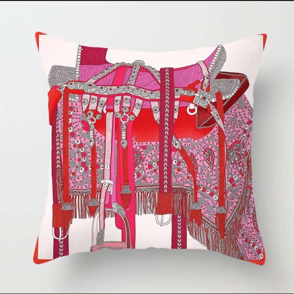 HORSE COLLECTION edel deSIGN &quot;Zaumzeug&quot; pink auf rotem Fond 45 x 45 cm