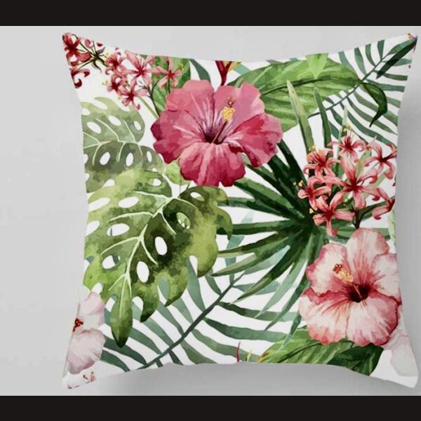 JungleART Collection Deko Kissen deSIGN &gt;Palms &amp; Flowers&lt; SeidenOptik 45x45 cm