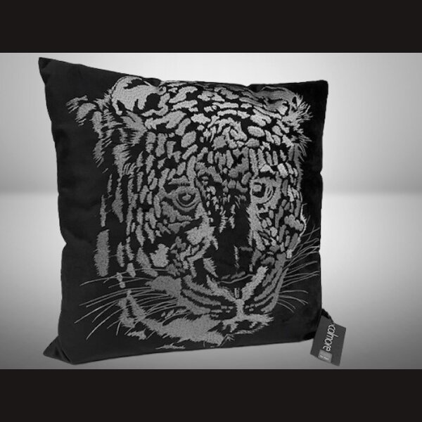 STYLE UP-GRADE! &quot;Silver LEO&quot; trifft auf samtige TiefSchwarze Eleganz LuxusGr&ouml;&szlig;e 50 x 50 cm