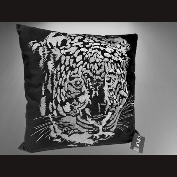 STYLE UP-GRADE! &quot;Silver LEO&quot; trifft auf samtige TiefSchwarze Eleganz LuxusGr&ouml;&szlig;e 50 x 50 cm