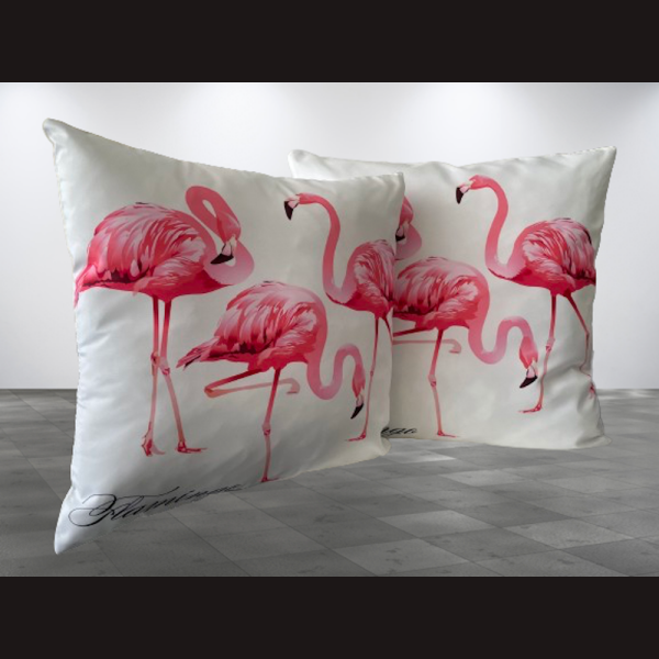 2er Set JungleART Deko Kissen &gt;Flamingos&lt; SeidenOptik
