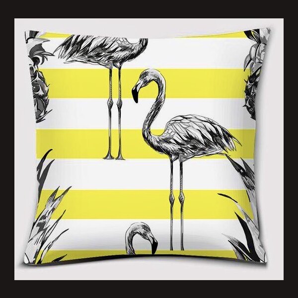 JungleART Collection Deko Kissen deSIGN  &gt;Yellow &amp; Flamingos&lt; SeidenOptik 50x50 cm