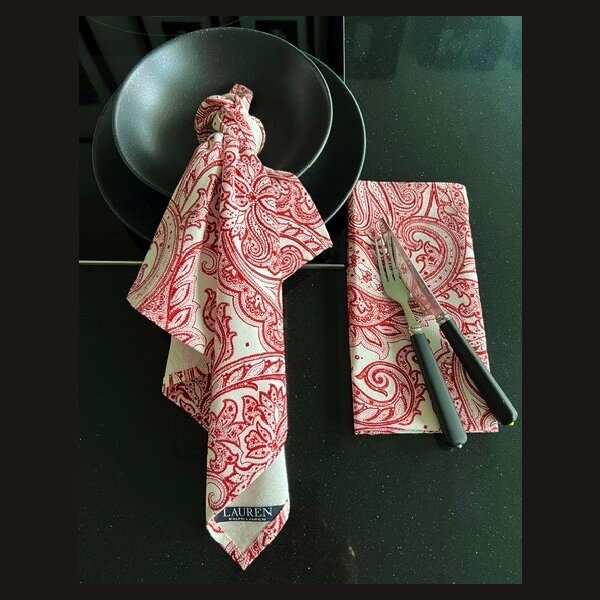 TableART - edle STOFF Serviette 2er Set 100 % Cotton &quot;WEISS ROTES deSIGN&quot; by Ralph Lauren