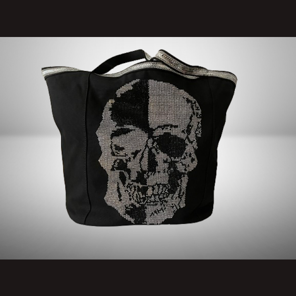 EXTRAVAGANTER SHOPPER in Schwarz mit glitzerndem SKULL deSIGN