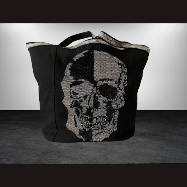 EXTRAVAGANTER SHOPPER in Schwarz mit glitzerndem SKULL deSIGN