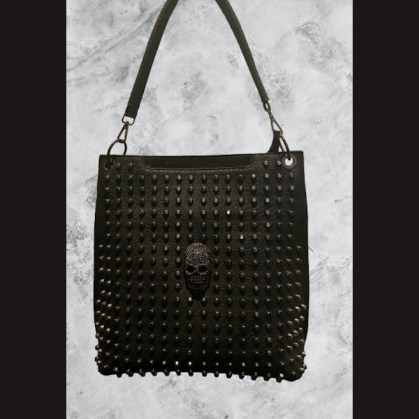 SUPER TREND SHOPPER Black SKULL deSIGN mit Nieten &amp; gepr&auml;gter Leder-Optik