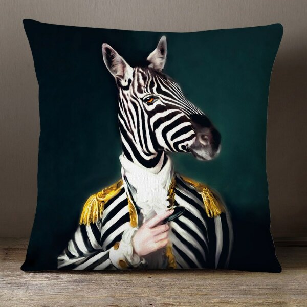 TIERISCH STYLISCHES Deko Kissen im Animal deSIGN &quot;Genral Zebra&quot; 45 x 45 cm SeidenOptik