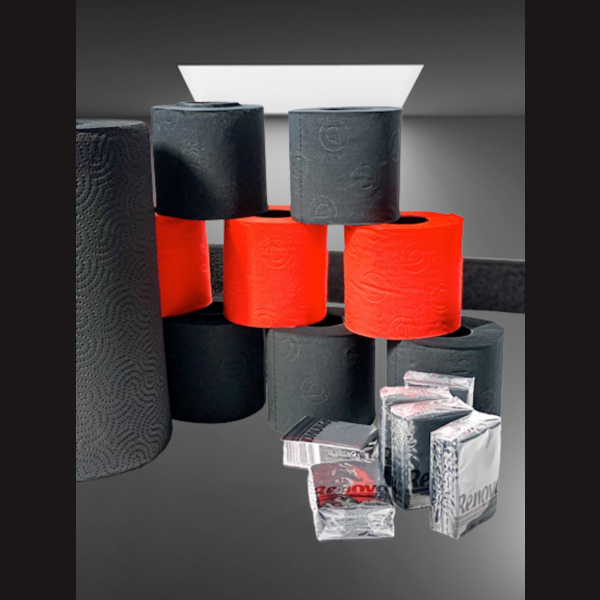 LUXURY MIX 4er Multipack deSIGN WC Papier SCHWARZ &amp; ROT - XXL Handtuchrolle - Pocket Taschent&uuml;cher