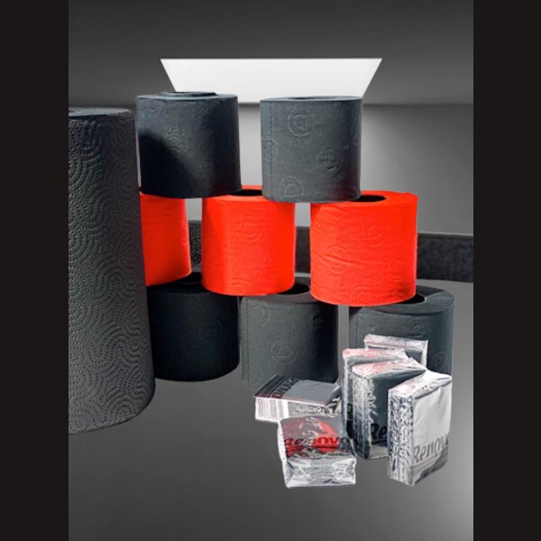 LUXURY MIX in &quot;Black &amp; Red&quot; WC-Papier Schwarz &amp; Rot - Handtuchrolle - Taschent&uuml;cher