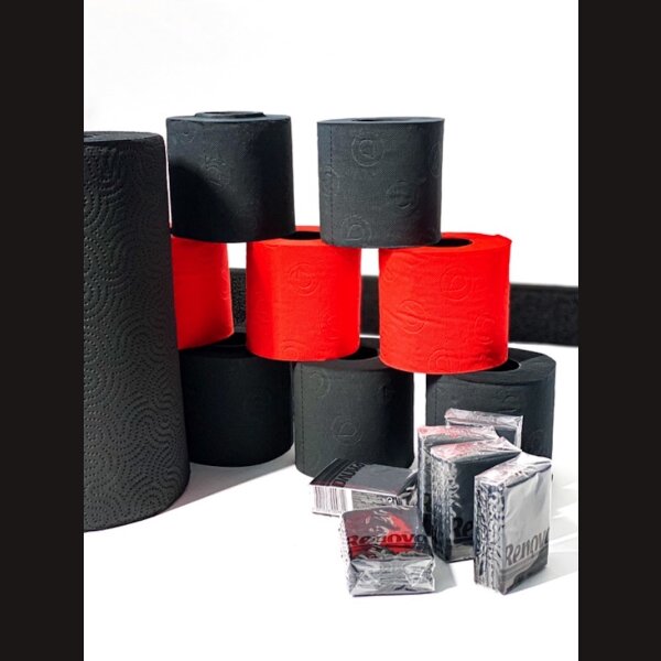 LUXURY MIX in &quot;Black &amp; Red&quot; WC-Papier Schwarz &amp; Rot - Handtuchrolle - Taschent&uuml;cher
