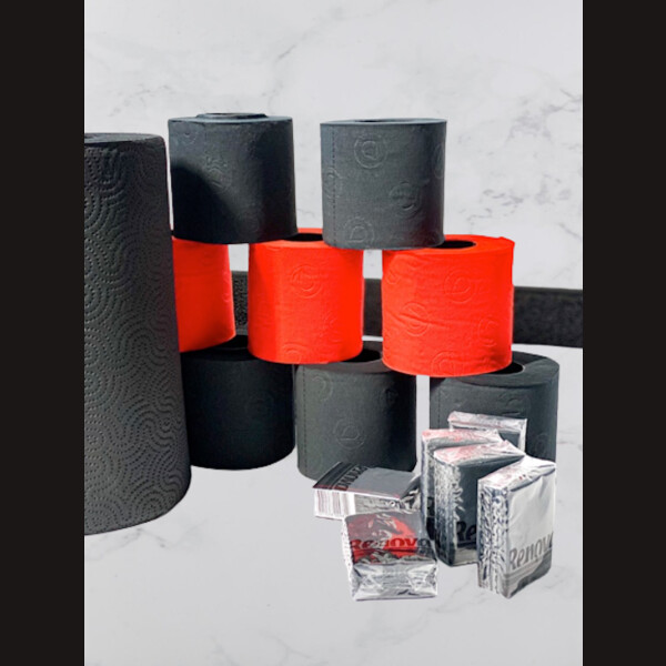LUXURY MIX in &quot;Black &amp; Red&quot; WC-Papier - Handtuchrolle - Taschent&uuml;cher