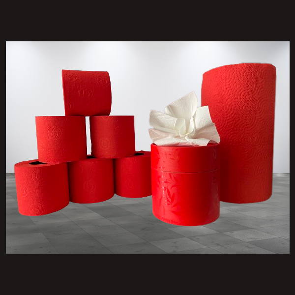 VIVA ROT Luxury - 3er Set WC-Papier &amp; XXL K&uuml;chen-/Handtuch-Rolle &amp; Taschent&uuml;cher Zupfbox