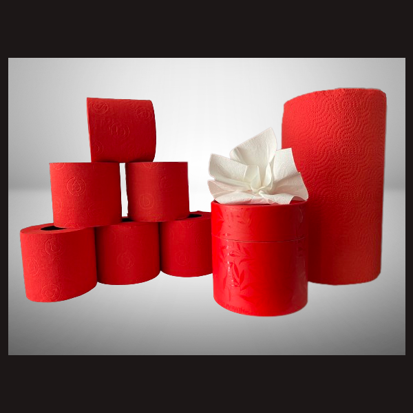 VIVA ROT Luxury - 3er Set WC-Papier &amp; XXL K&uuml;chen-/Handtuch-Rolle &amp; Taschent&uuml;cher Zupfbox