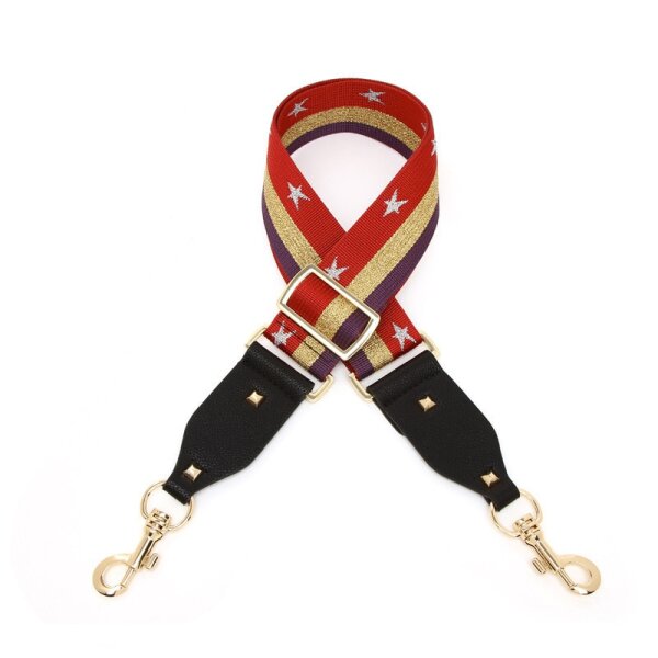 SUPER TREND SCHULTERGUT breit, verstellbar Crossbody rot &amp; violett mit goldenen Stars &amp; Stripes