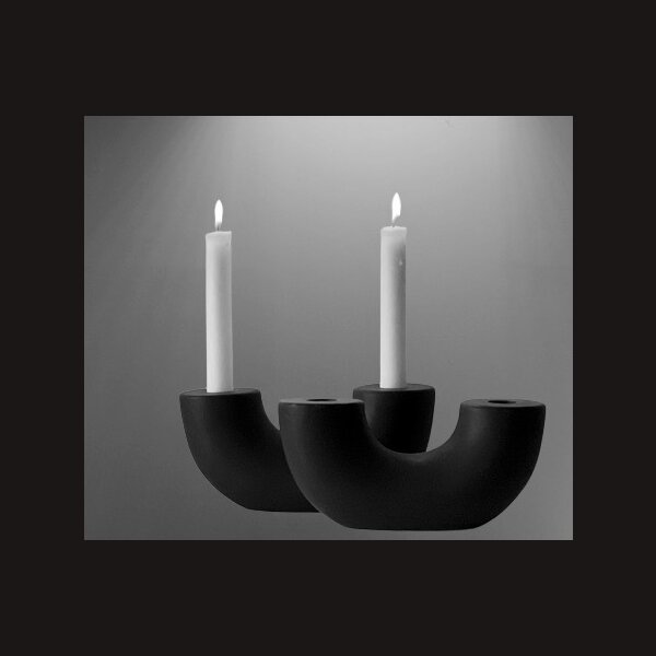 KERZENHALTER Scandinavian Style Keramik schwarz f&uuml;r 2 Dinnerkerzen