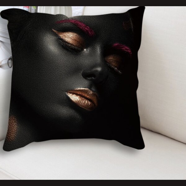 FOLKLORE Kissen H&uuml;lle Schwarz Collection Africa &quot;Woman sleeping&quot; - 45 x 45 cm Leinen-Optik